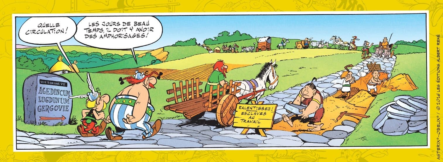 Case du Tour de Gaule d'Astérix où Astérix et Obélix marchent sur la voie romaine VII