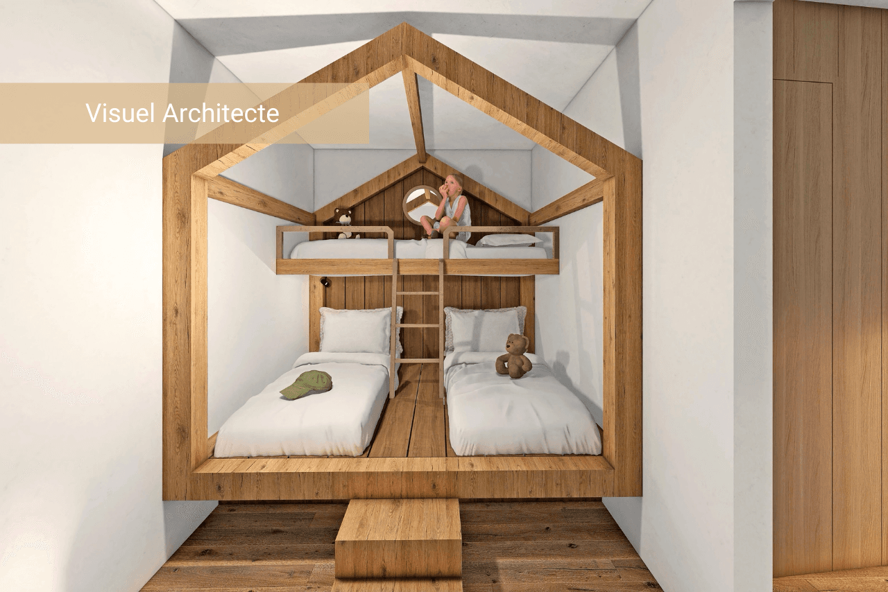 Chambre des enfants dans un lodge de l'hôtel Ecolodgee au Futuroscope