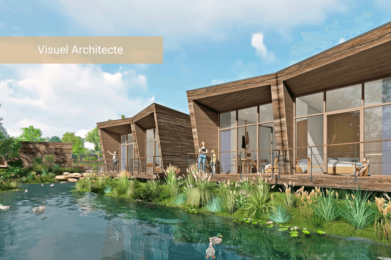 Extérieur de lodges de l'hôtel Ecolodgee du Futuroscope