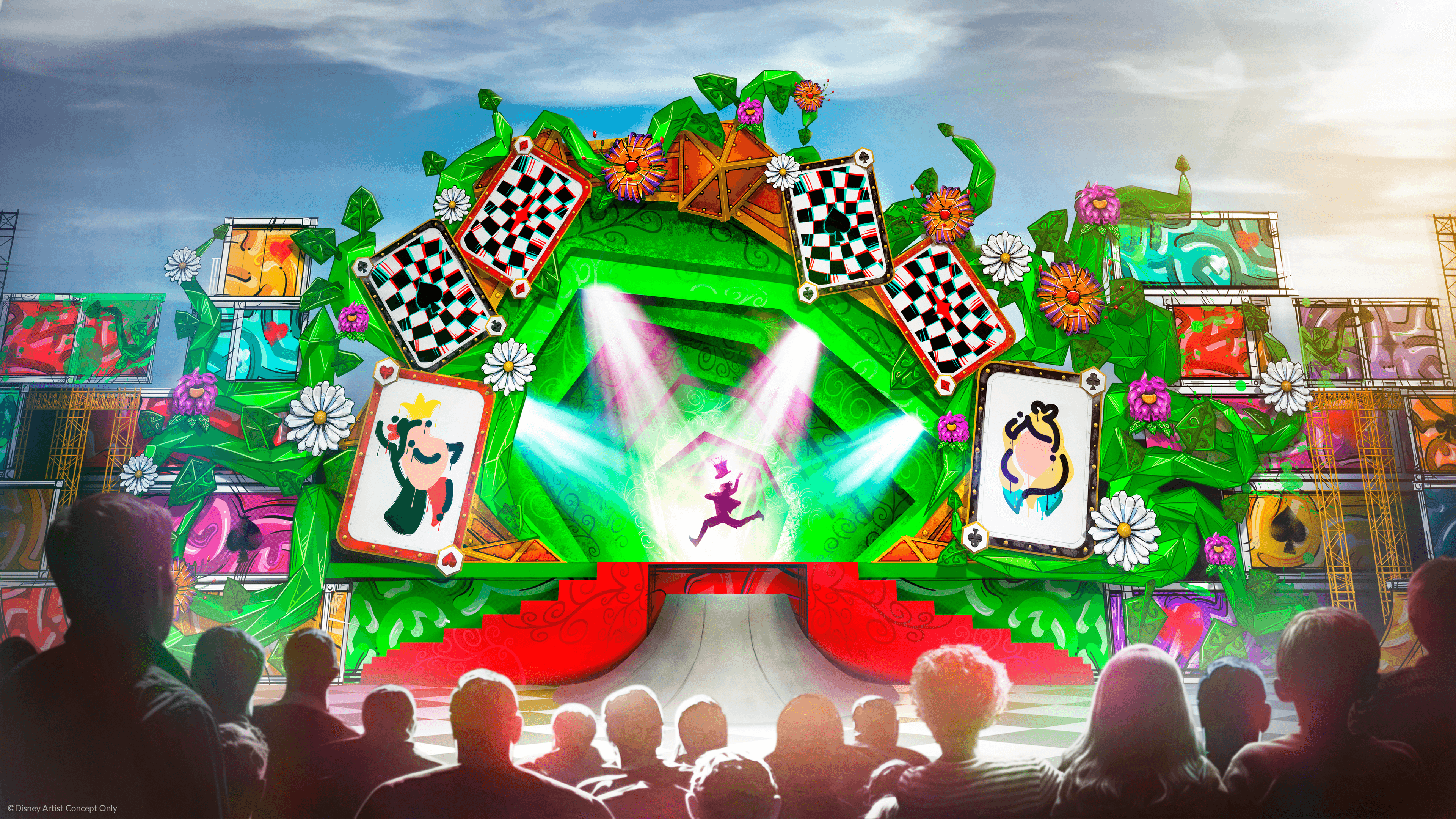 Image conceptuelle de la scène d'un spectacle sur le thème d'Alice au Pays des Merveilles